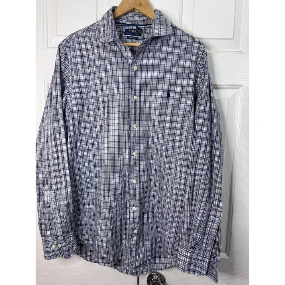 Polo Ralph Lauren Performance Shirt Mens Large Checkered Button Down Long Sleeve